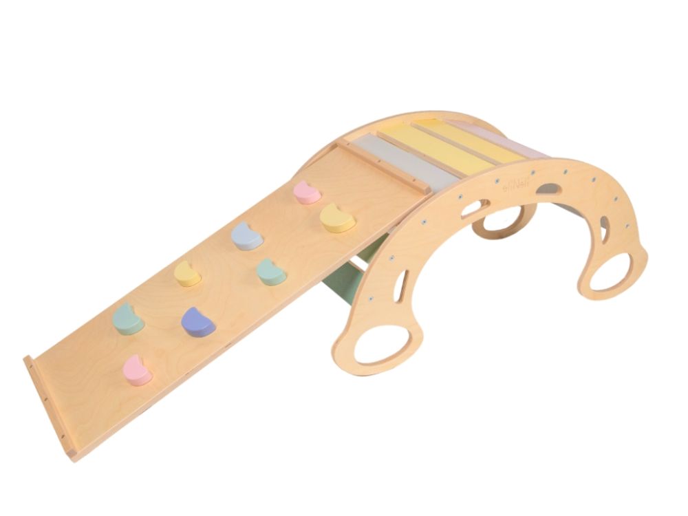 Montessori ljuljačka 5u1 s pločom - pastelne boje - od breze