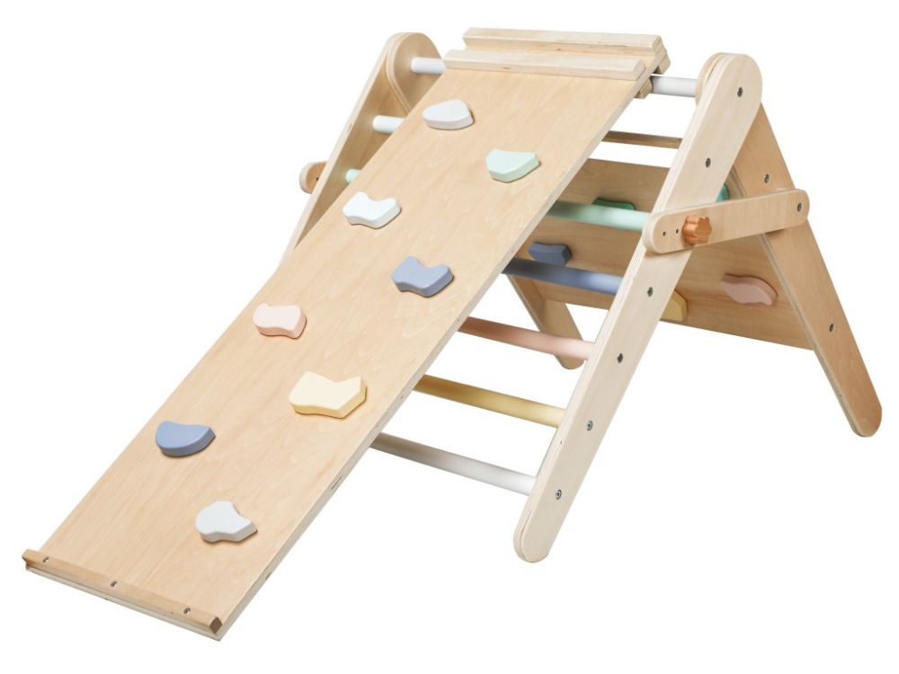 Rastući montessori Piklerov trokut 3u1 s activity board pločom 2u1 - pastel