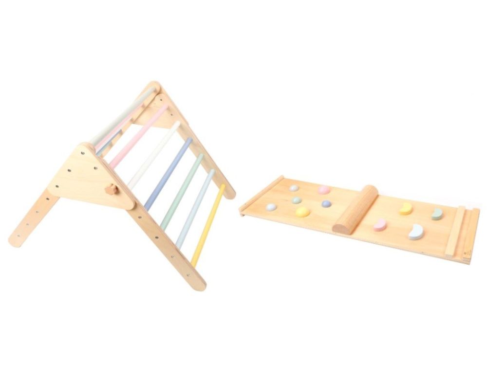 Drveni Piklerov trokut s Montessori pločom set - pastel