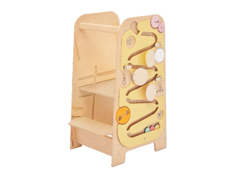 Rastući Montessori toranj za učenje 5u1 Play 75 cm - žuti
